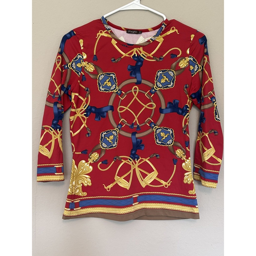 J McLaughlin Top Womens Small Catalina Cloth Stretch Preppy Red Print